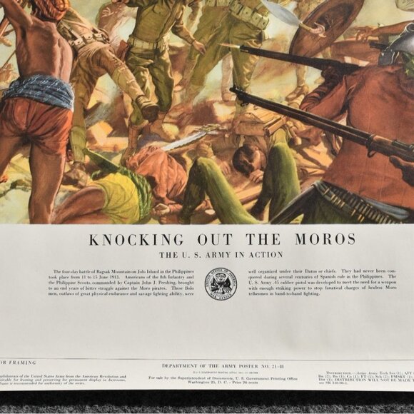 Vintage Knocking Out The Moros US Army In Action Poster Print No 21-48 20" x 24" - Picture 2 of 8